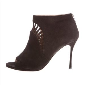 SERGIO ROSSI SUEDE PEEP-TOE BOOTS